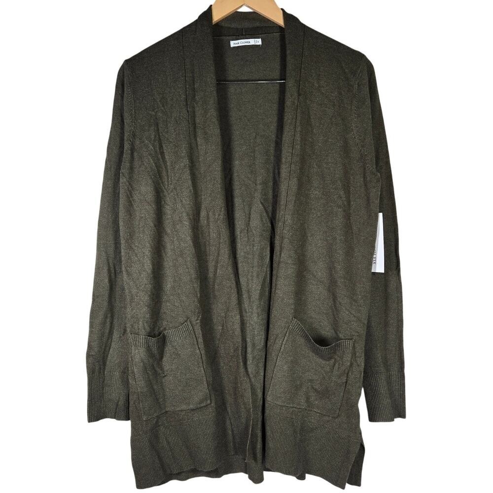 Pink Clover Penton Two Pocket Open Front‎ Cardigan Olive Green M NWT